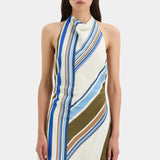 Sir Thistle Halter Mini Dress in Blue Baiadera