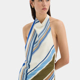Sir Thistle Halter Mini Dress in Blue Baiadera
