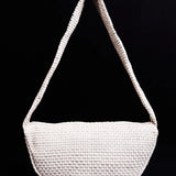 St Agni Lattice Weave Crescent Bag in Creme