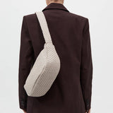 St Agni Lattice Weave Crescent Bag in Creme