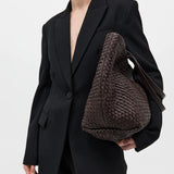 St Agni Large Woven Trapeze Bag in Chocolate