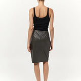 St Agni Leather Pencil Skirt In Khaki