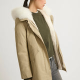 Yves Salomon Parka 72cm in Sable and Ivory