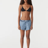 Bassike Denim Pull On Mini Short in Classic Stone Wash