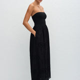 Matteau Strapless Knit and Broderie Dress in Black