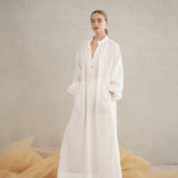 Luxe De Valentina Plaza Kaftan in White Fine Linen