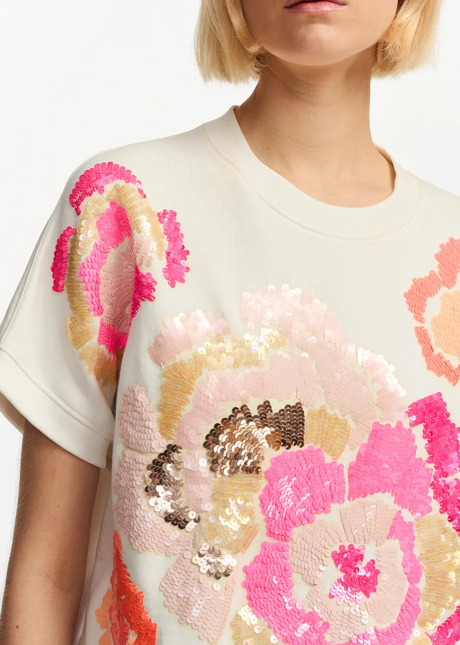 Floraly Sweatshirt | Off-white + Orange + Pink