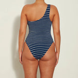 Hunza G Nancy Stripe Swim in Navy/White