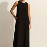 Matteau Curved Waist Midi Dress in Black