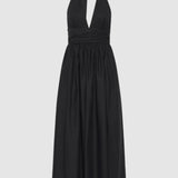 Matteau Plunge Halter Dress in Black
