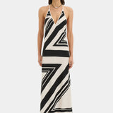 Sir Pietra V Neck Slip Dress in Milano Nero
