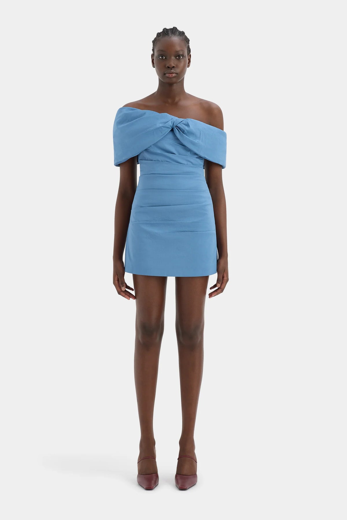 Blue off the shoulder mini dress discount