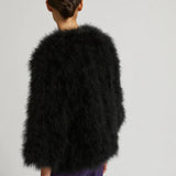 Yves Salomon Cropped Feather Jacket - Black