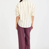 LMND Chiara Long Sleeve Shirt Double Pinstripe in Cherry and Ivory