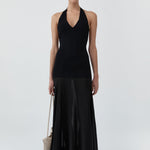 St Agni Circle Hem Halter Dress in Black - detail view