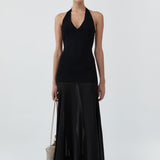 St Agni Circle Hem Halter Dress in Black - detail view