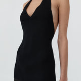St Agni Circle Hem Halter Dress in Black - close up