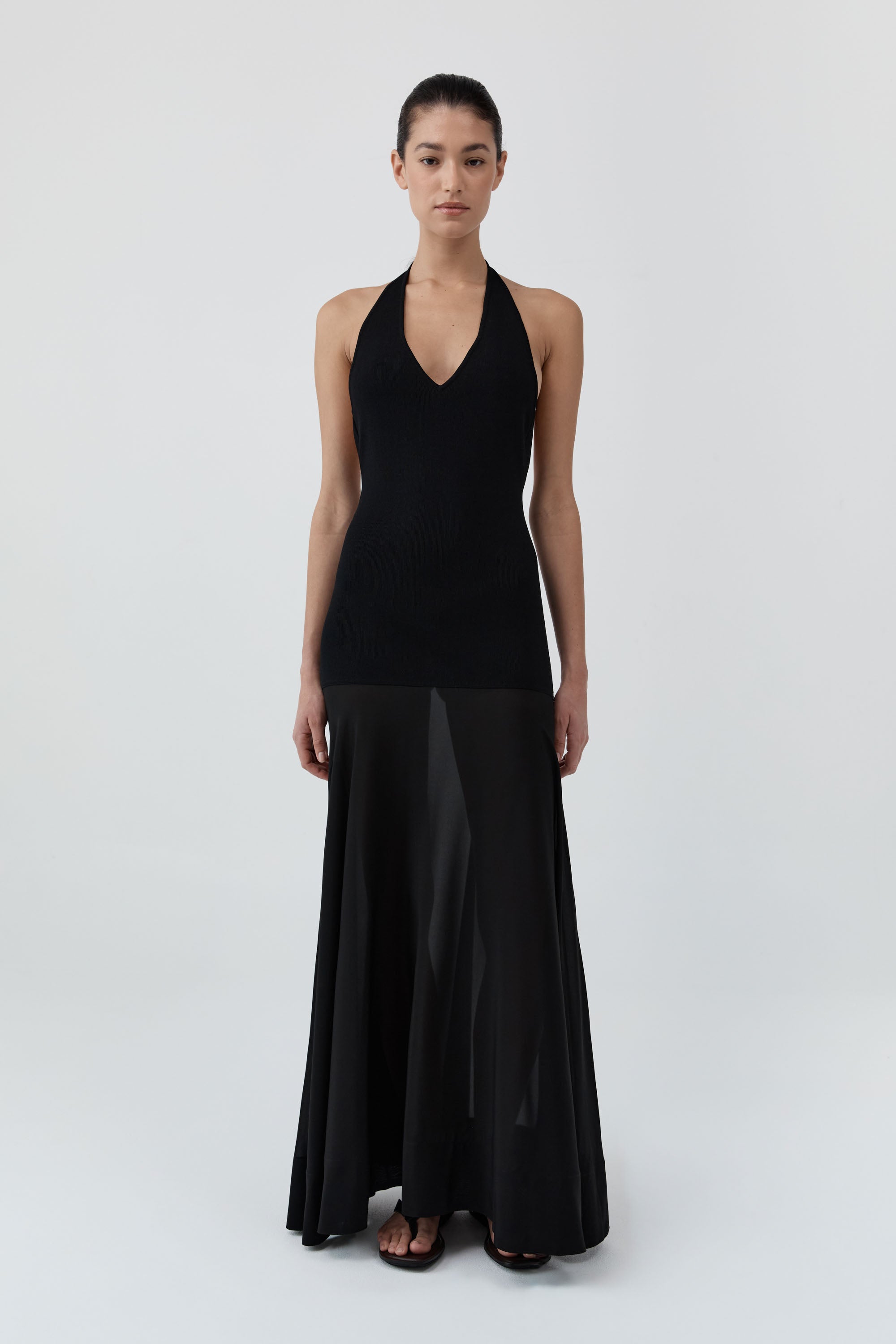 St Agni Circle Hem Halter Dress in Black - side view