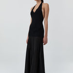 St Agni Circle Hem Halter Dress in Black - styled look