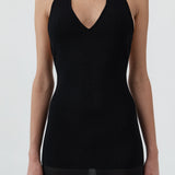 St Agni Circle Hem Halter Dress in Black - close up