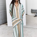 Ilio Nema Melanie Caftan in Green Fez Stripe - detail view