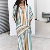 Ilio Nema Melanie Caftan in Green Fez Stripe - detail view