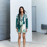 Ilio Nema Elder Dress in Green Sarong Voile - close up