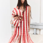 Ilio Nema Syracuse Skirt in Red and Cream Macrame - close up
