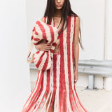 Ilio Nema Syracuse Skirt in Red and Cream Macrame - close up