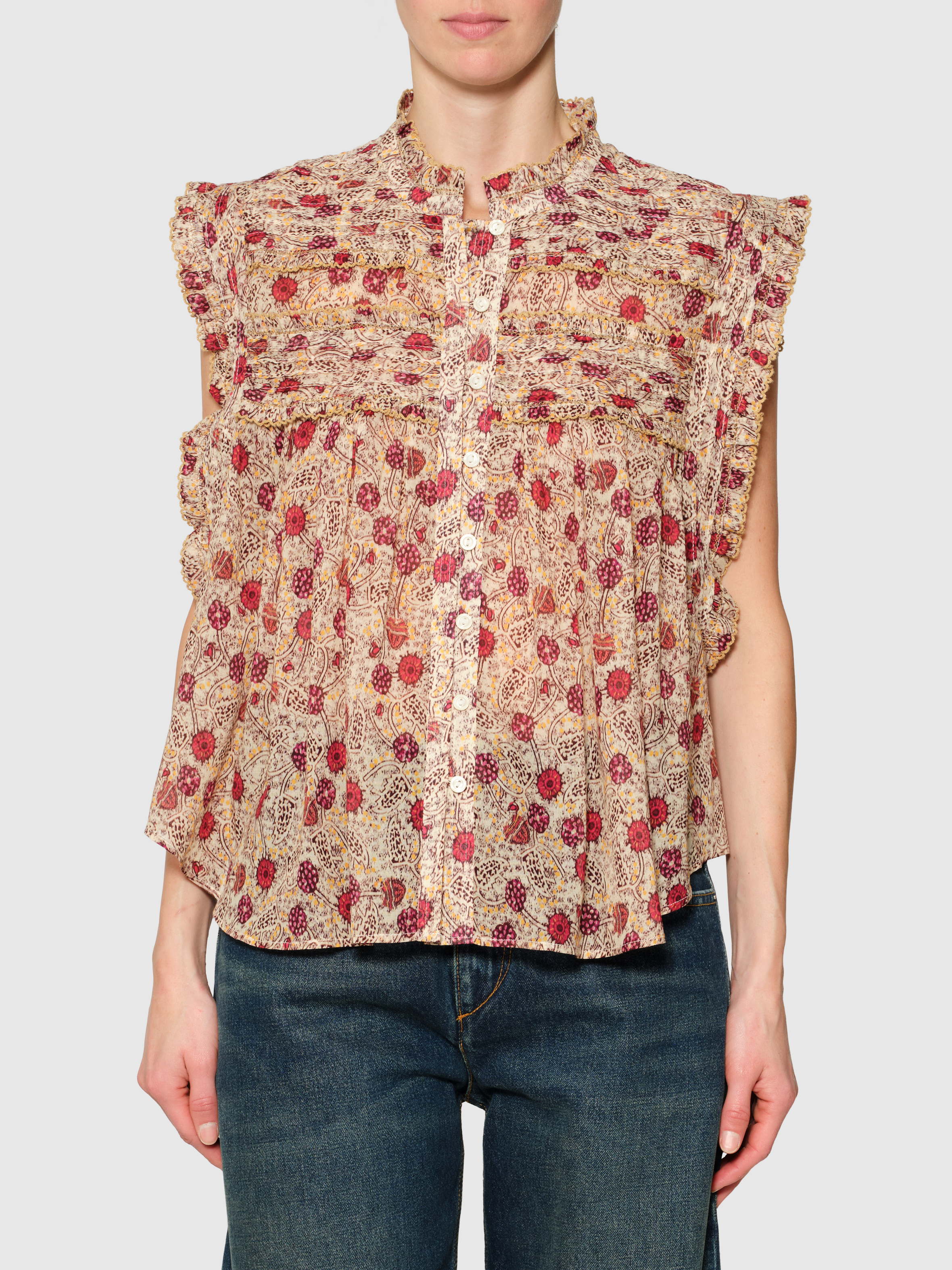 Isabel Marant Dersia Top in Ecru And Raspberry - side view