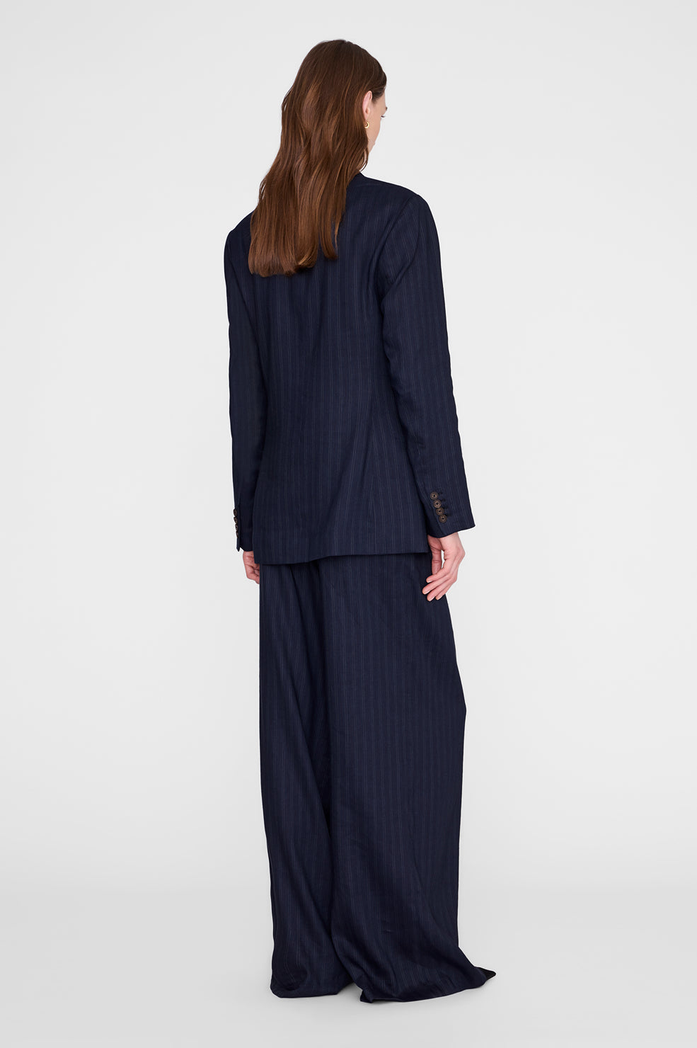 Anine Bing Aretha Blazer in Navy Pinstripe - styled look