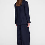 Anine Bing Aretha Blazer in Navy Pinstripe - styled look