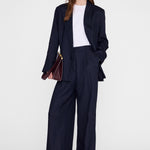 Anine Bing Aretha Blazer in Navy Pinstripe - detail view