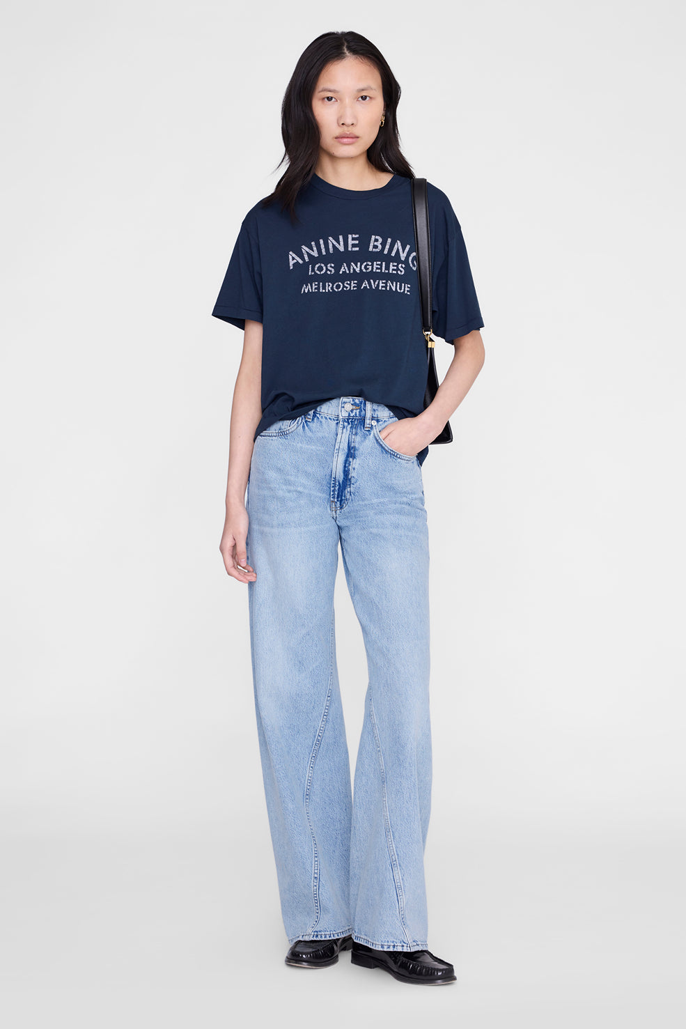 Anine Bing Cade Tee Melrose Stencil in Navy - side view
