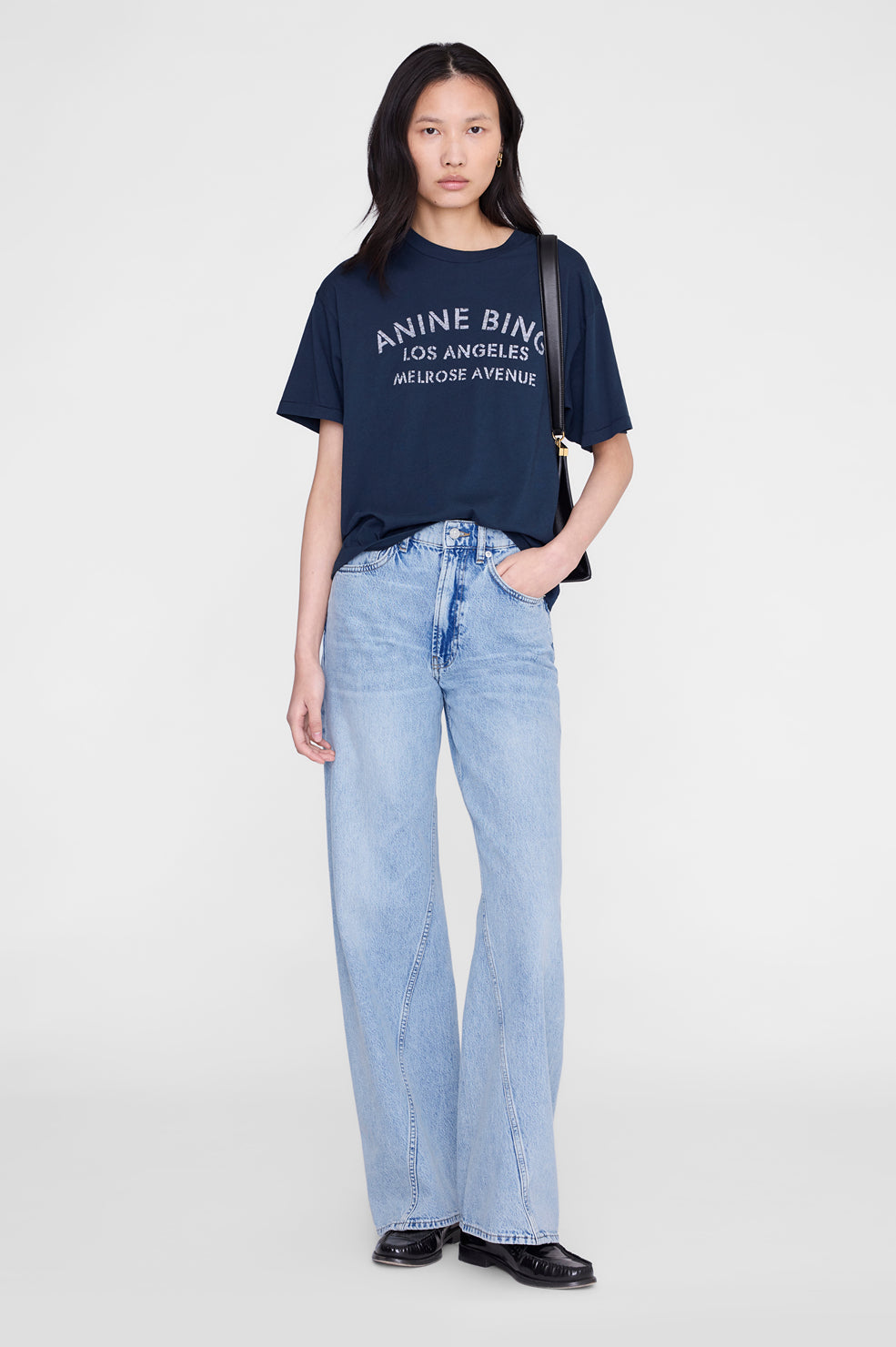 Anine Bing Cade Tee Melrose Stencil in Navy - side view