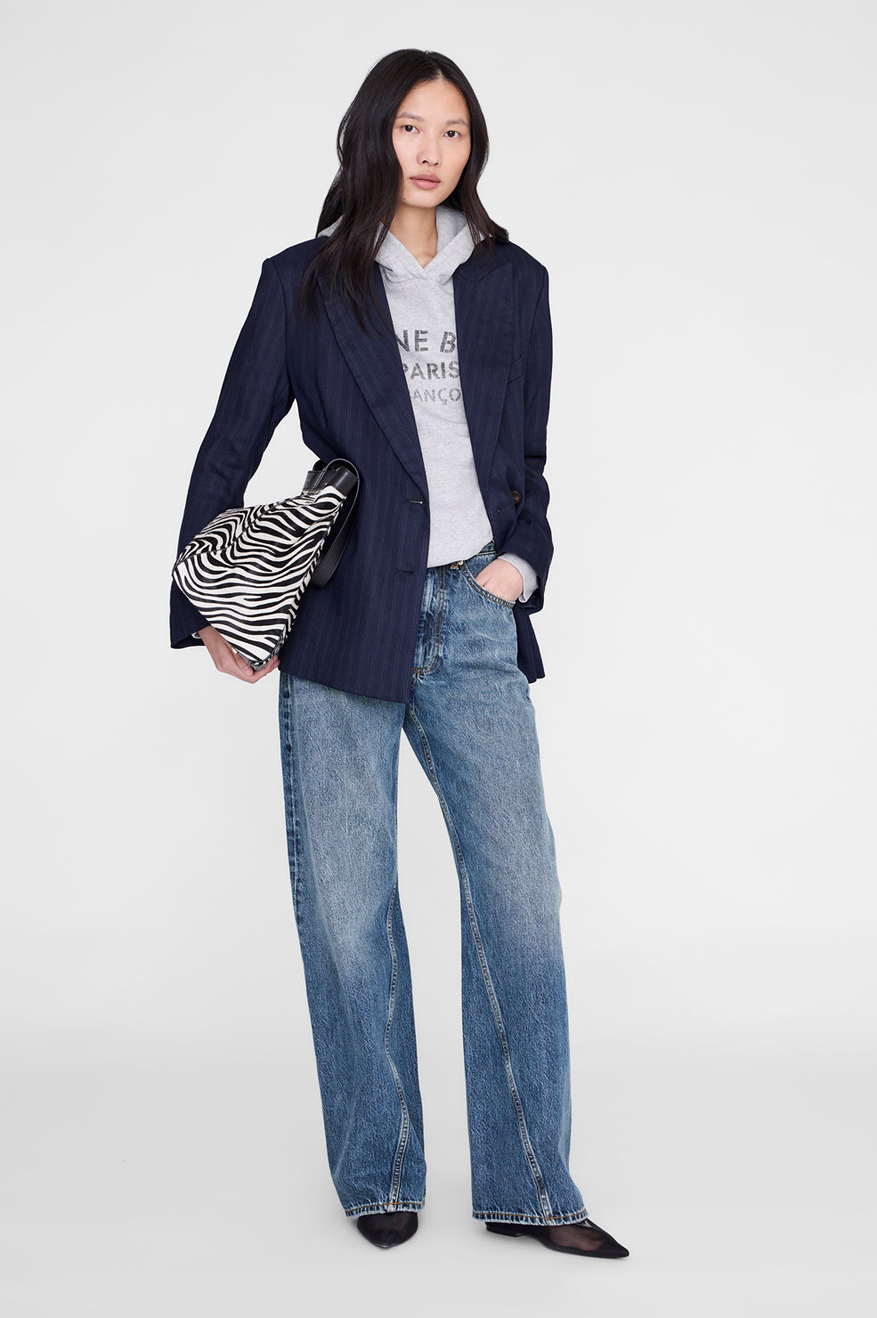 Anine Bing Harvey Sweatshirt Paris Stencil in Heather Grey - detail view