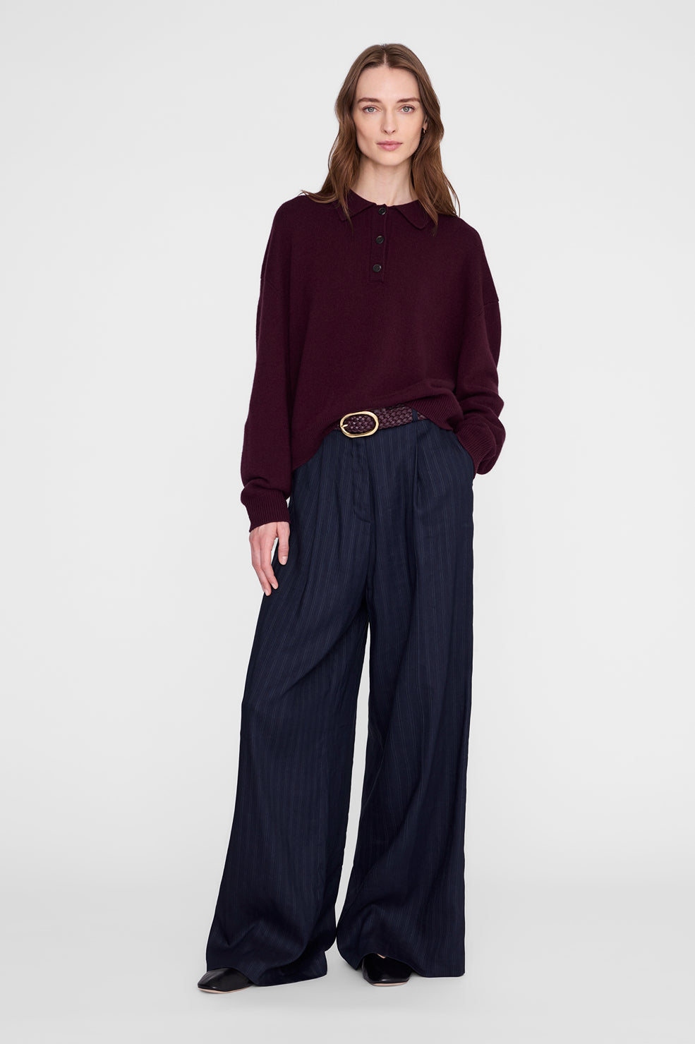 Anine Bing Lee Polo Sweater in Fig - side view