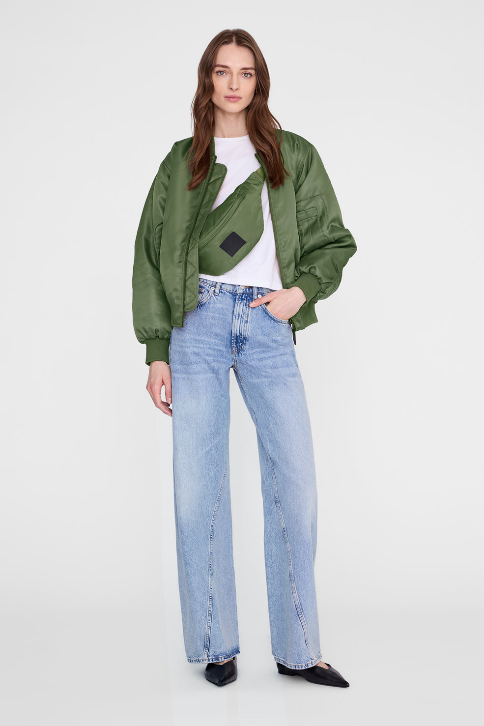 Anine Bing Leon Small Waist Bag Nylon in Army Green - side view