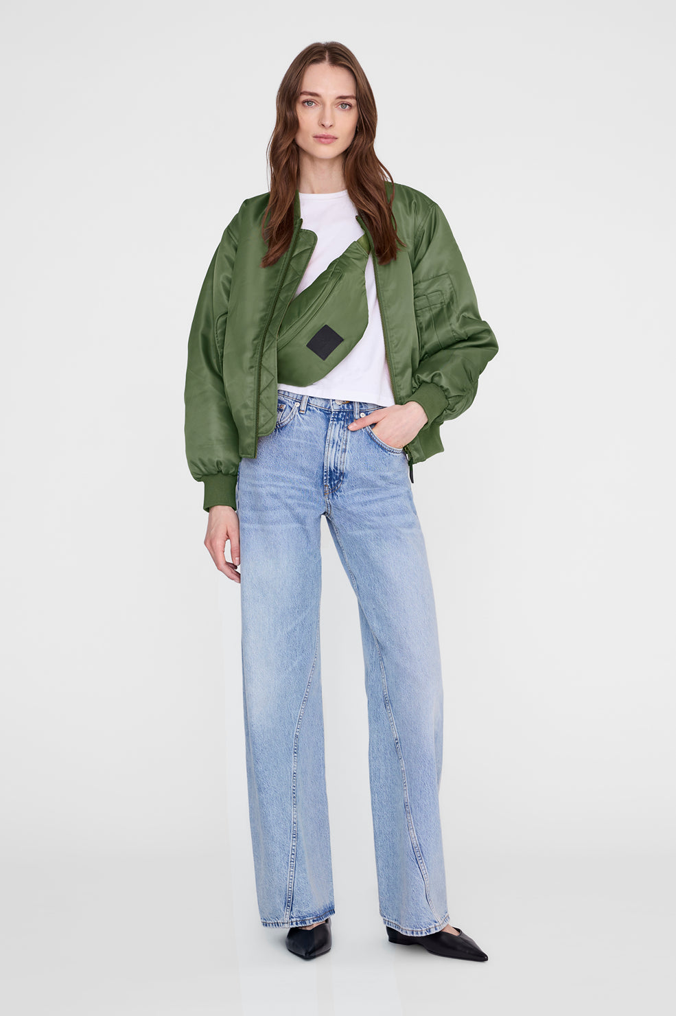 Anine Bing Leon Small Waist Bag Nylon in Army Green - side view