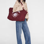 Anine Bing Leo Canvas Tote Collegiate in Fig - side view