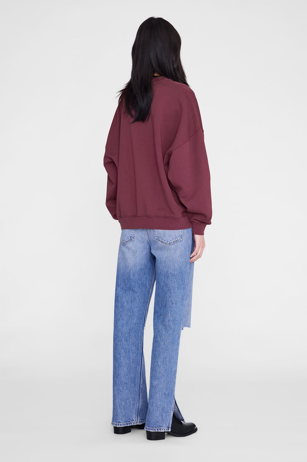 Anine Bing Miles Sweatshirt Letterman in Fig - detail view