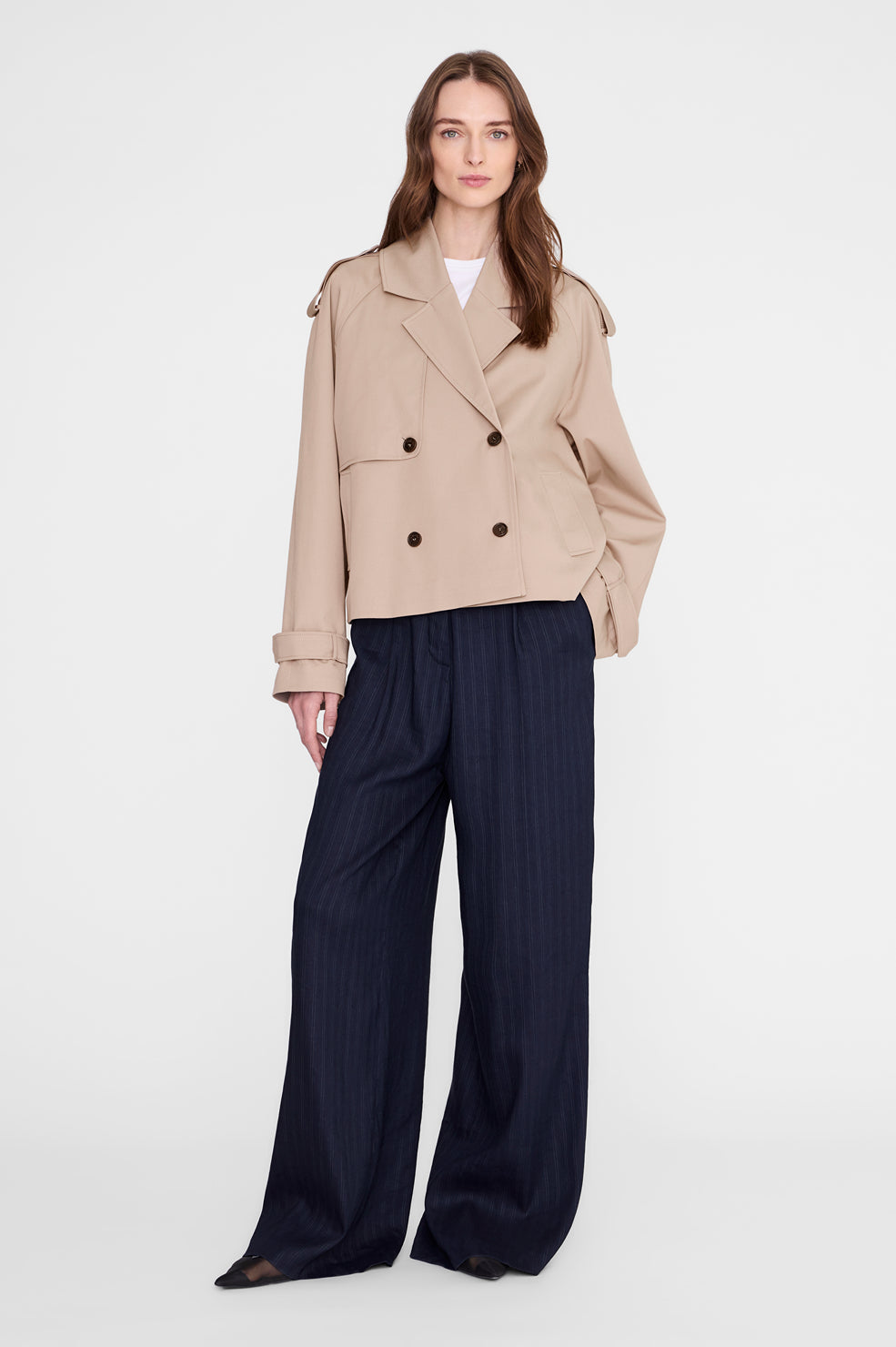 Anine Bing Rickie Cropped Trench in Beige - detail view