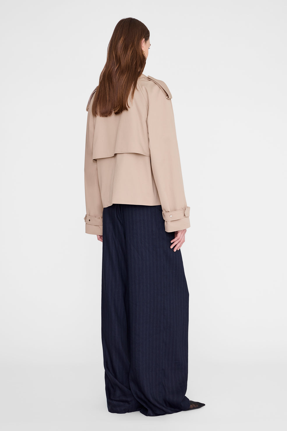 Anine Bing Rickie Cropped Trench in Beige - styled look