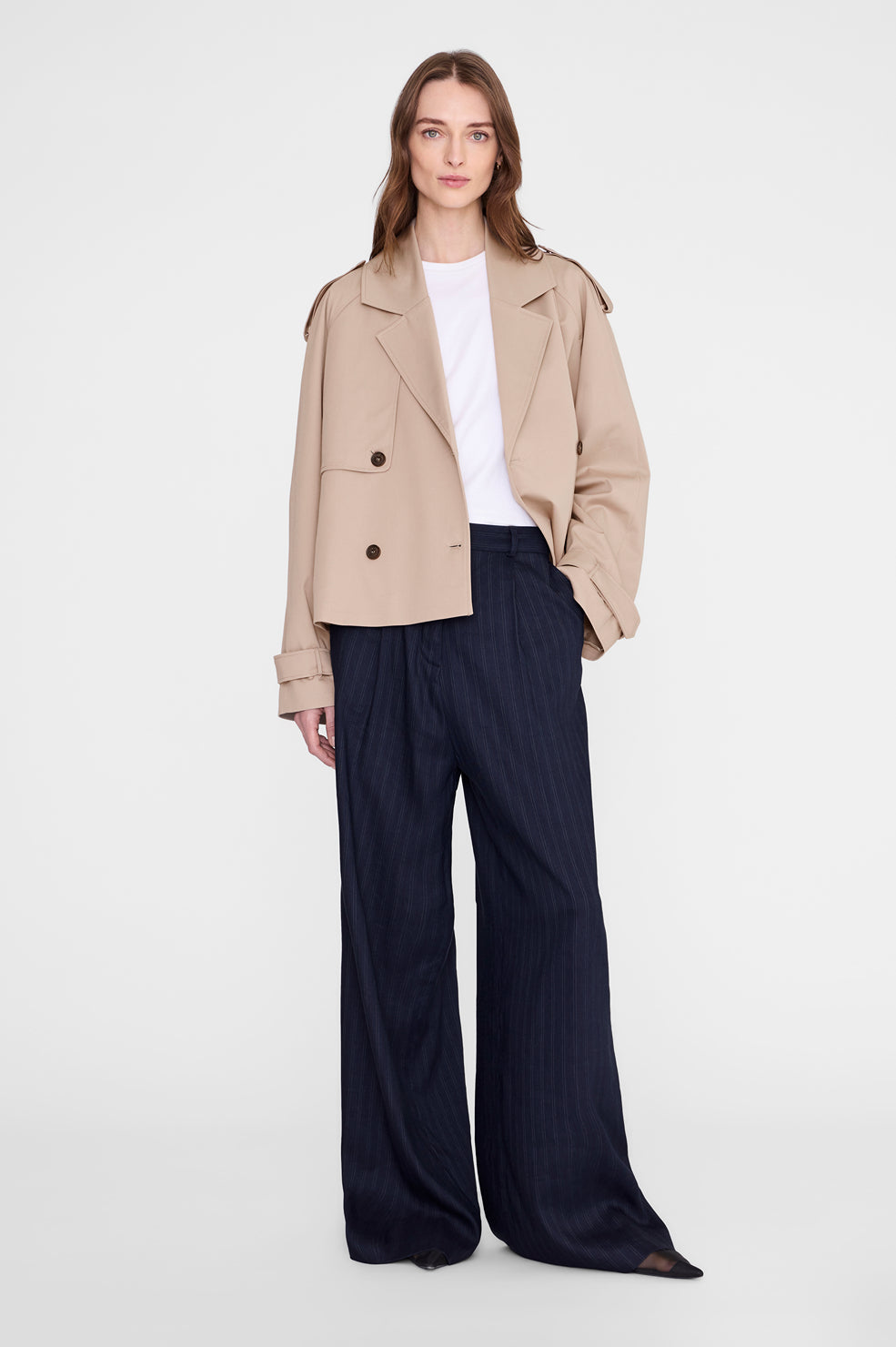 Anine Bing Rickie Cropped Trench in Beige - side view