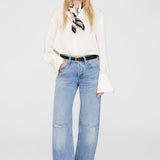 Anine Bing York Scarf in Ivory and Black Monogram