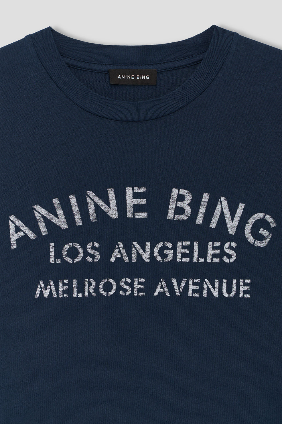 Anine Bing Cade Tee Melrose Stencil in Navy - styled look