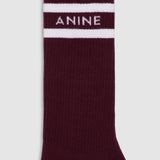 Anine Bing Sully Sporty Socks in Burgundy And White Stripe