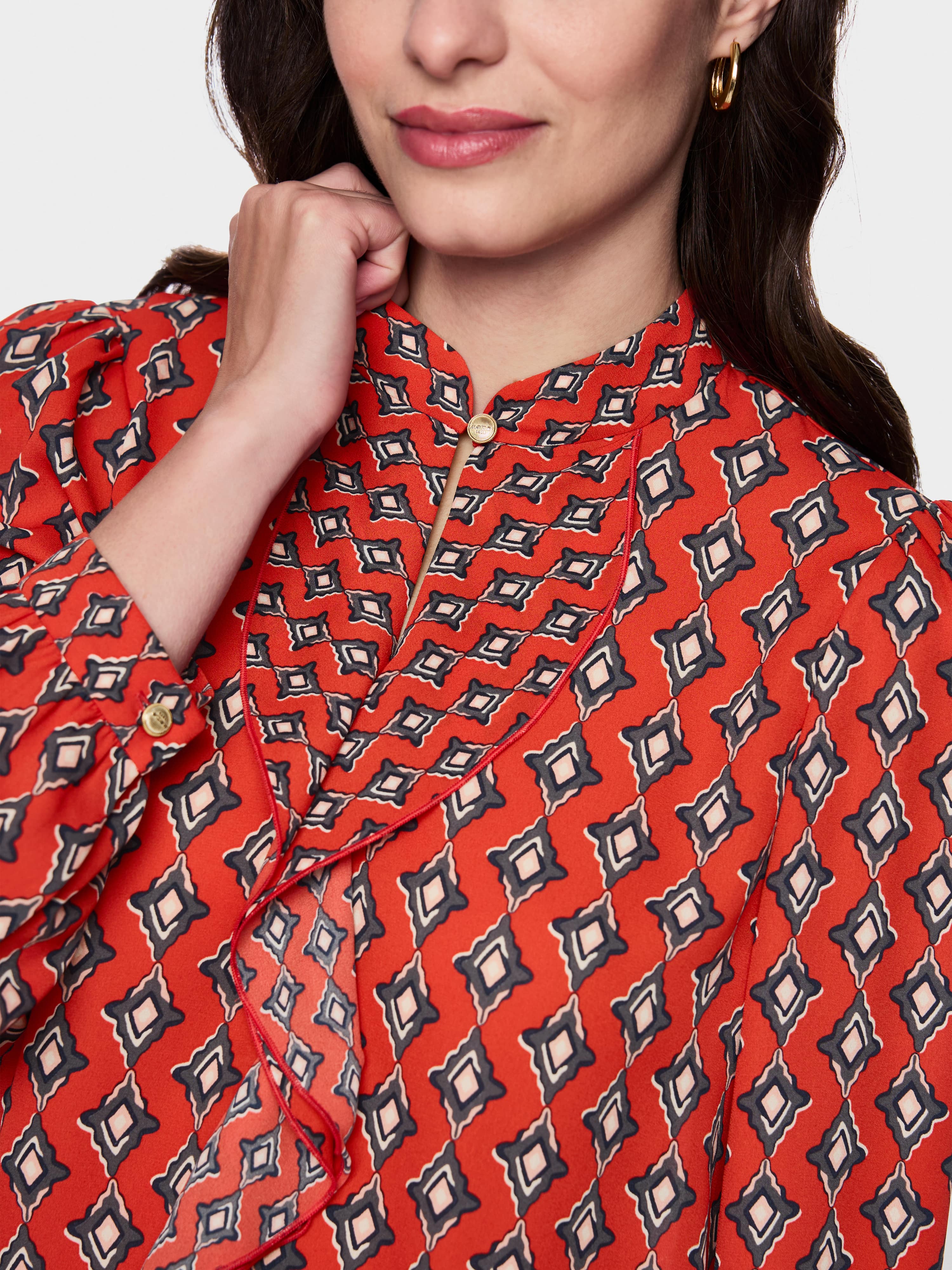 Marc Cain 5102 Blouse in Aurora Red - outfit inspiration