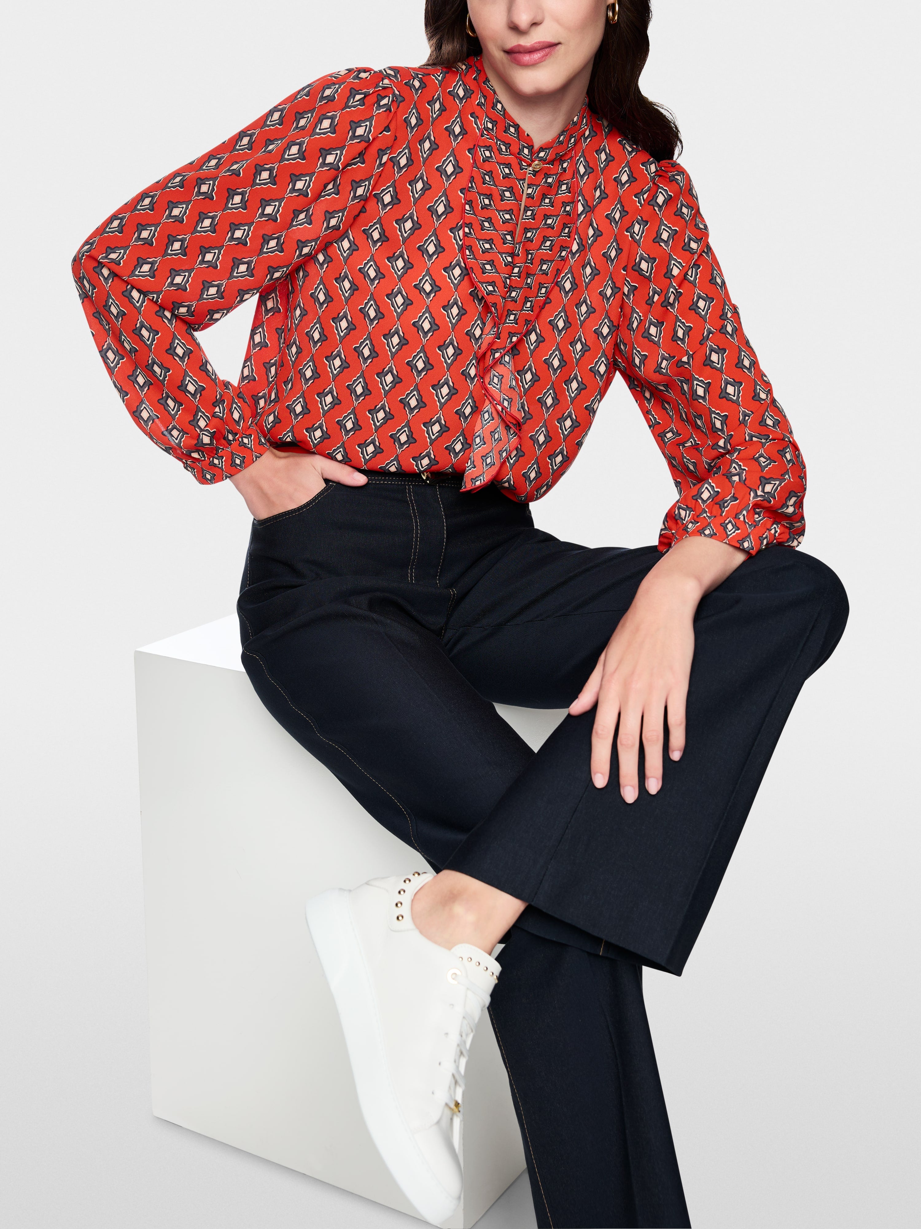 Marc Cain 5102 Blouse in Aurora Red - close up