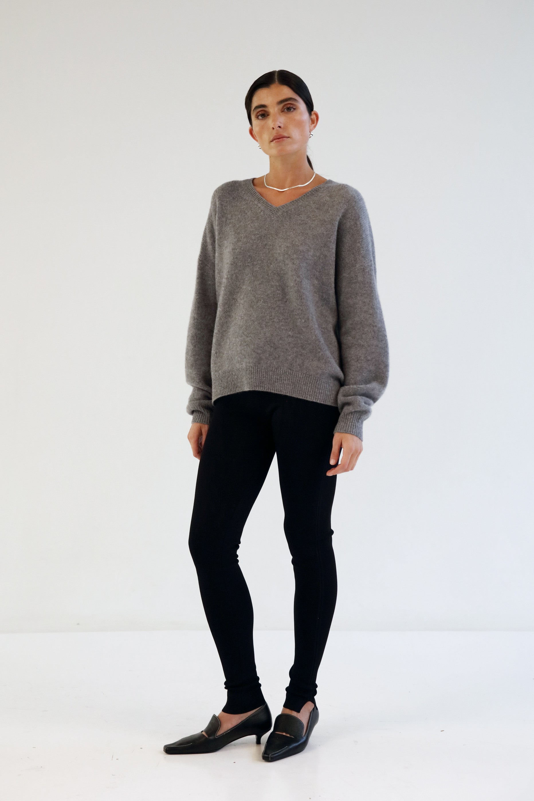 Almada Label Zaya V-Neck Sweater - Mid Grey